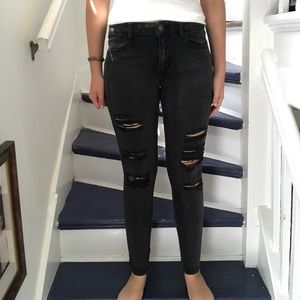 american eagle black ripped jeggings